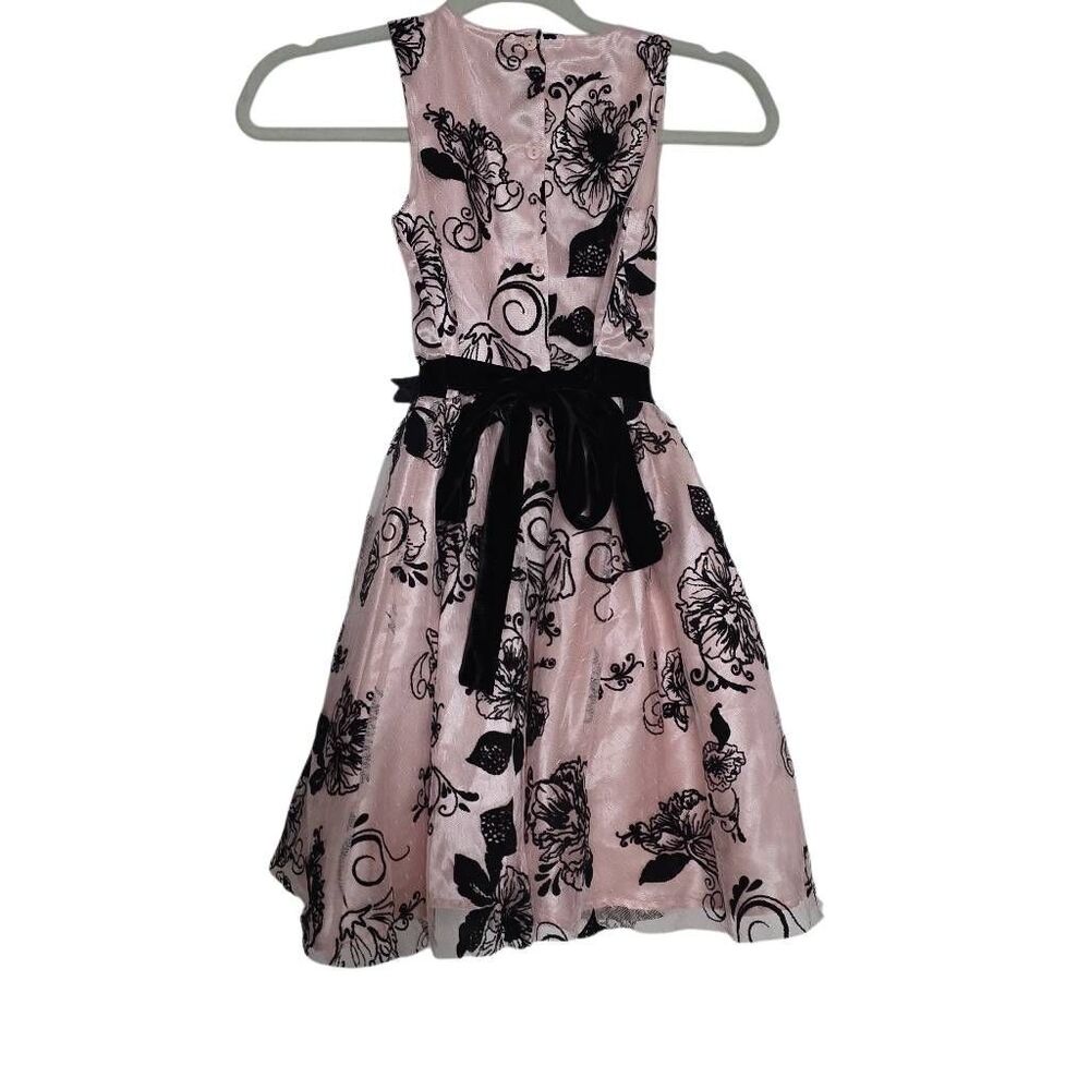 Younghearts Girls Size 7 Pink Black Tulle Velvet Floral Print Formal Dress - Picture 4 of 5
